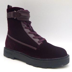 Calvin Klein Vanora Burgundy Velvet Ankle Combat Women's Boots Size 7 M